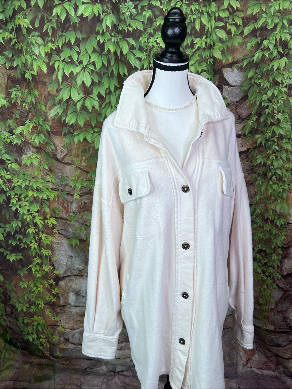 FREE PEOPLE Cream Ruby Style Distressed Oversized Bohemian Shacket, M - Picture 12 of 16